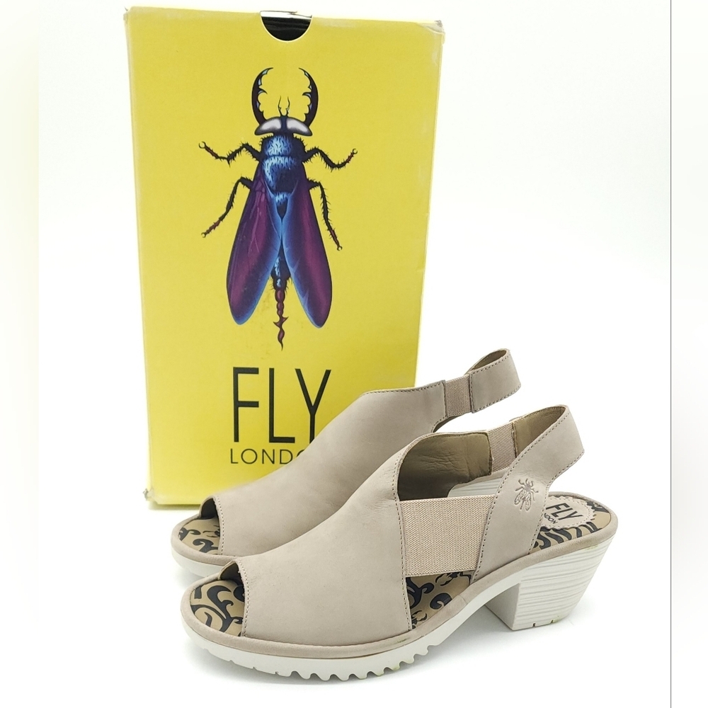 Fly London WILY300FLY Womens Cupido Concrete Peep Toe Sandals Size 8
